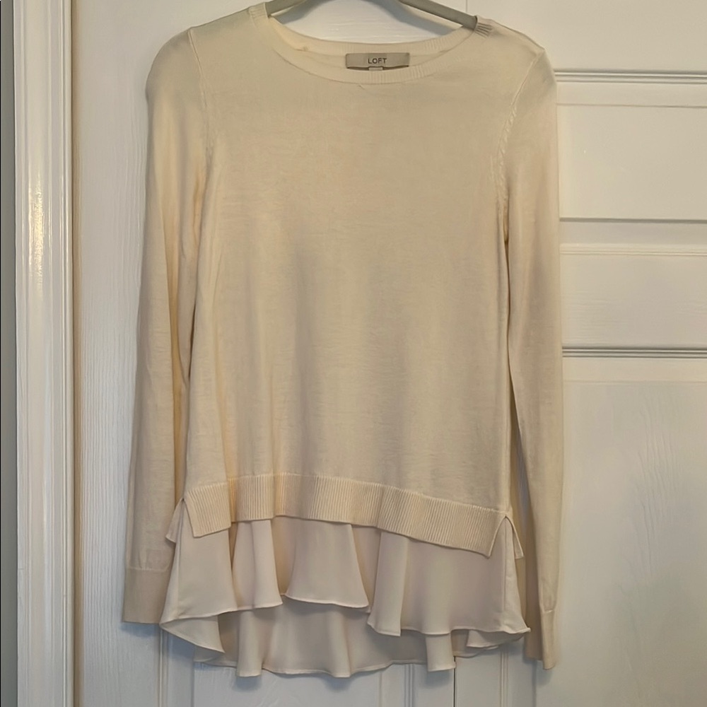 LOFT Cream Layered Hem Knit Sweater Size XS